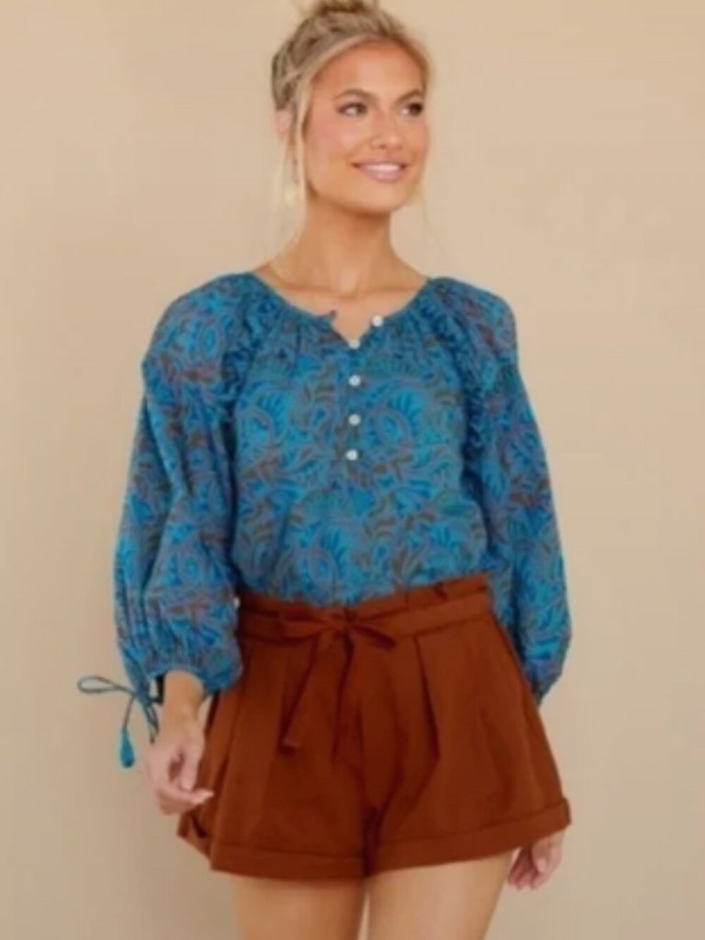 Cleobella Jayda Blouse in Zuri Block Print Sz S